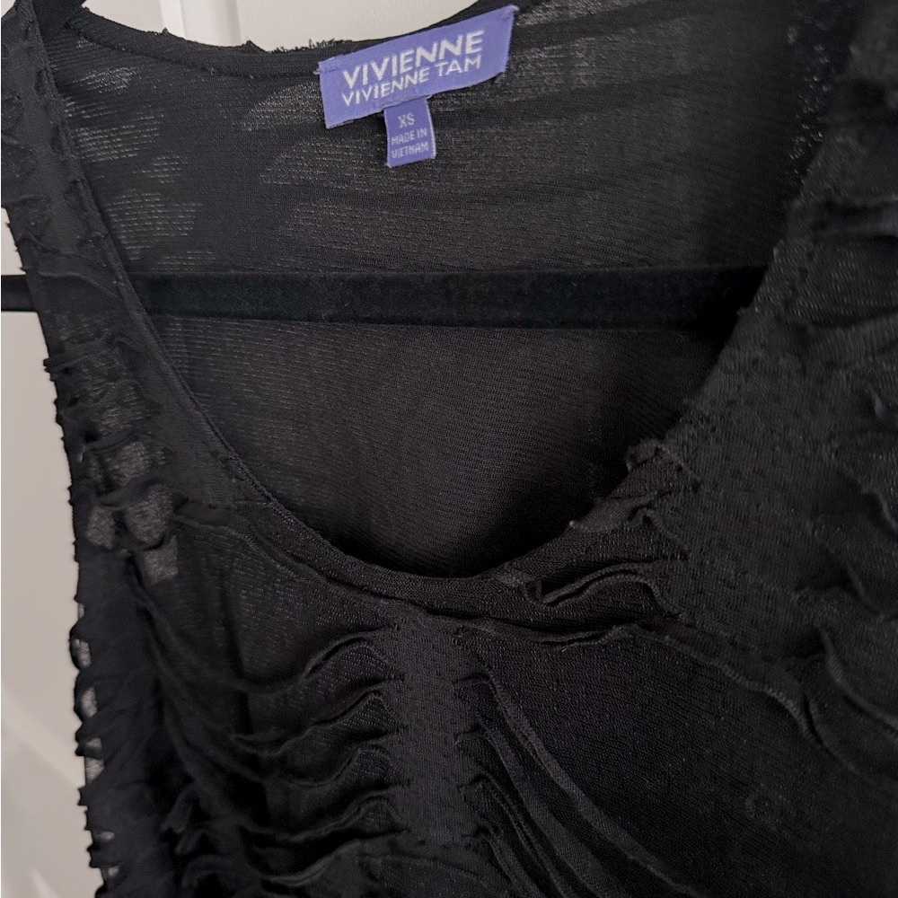 Vivienne Tam Black mesh, layered cut out, distressed Sleeveless Top (xs)
